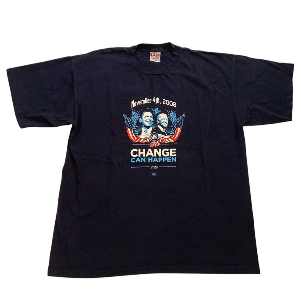 Vintage Obama/Biden 2008 Presidential Win T Shirt  Size 2XL Made In USA Blue